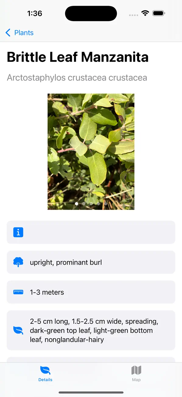Manzanita app — species detail screen