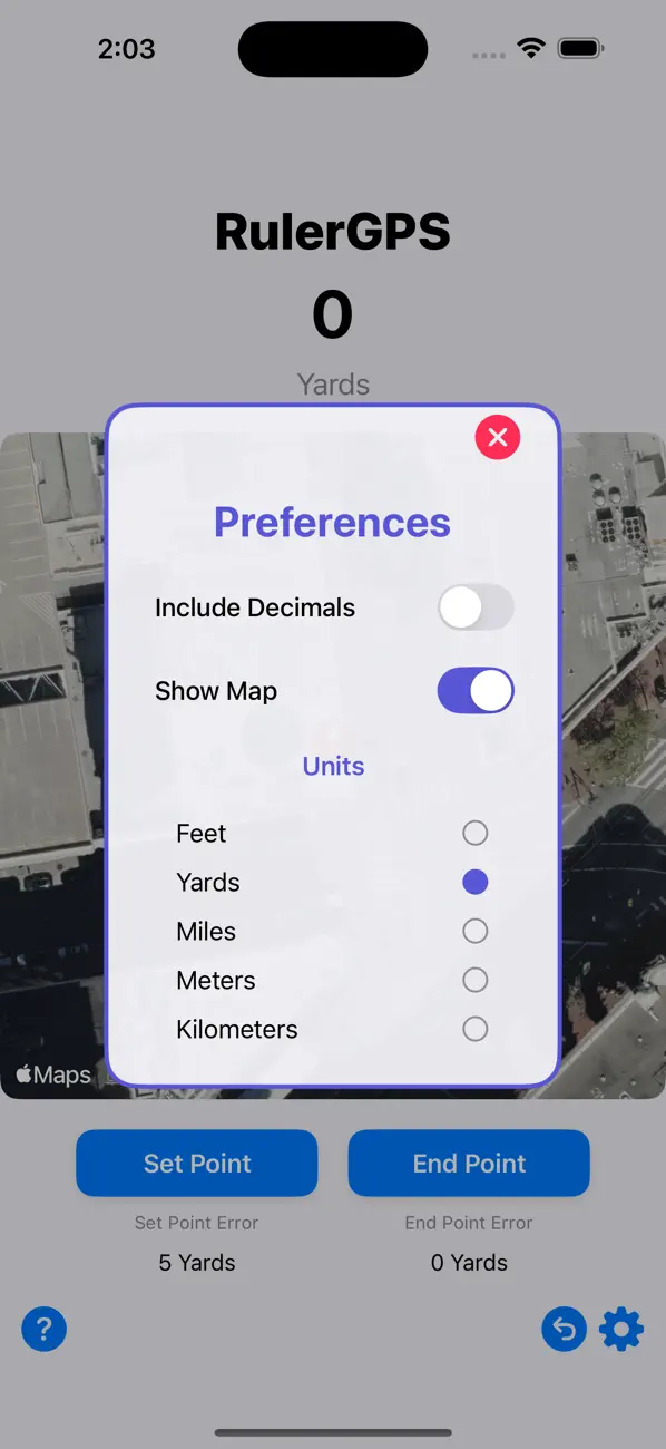 RulerGPS app — distance measurement screen